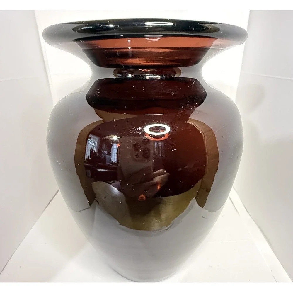Vtg Blenko Glass Amethyst Vase, 1980-90s sticker  6.75